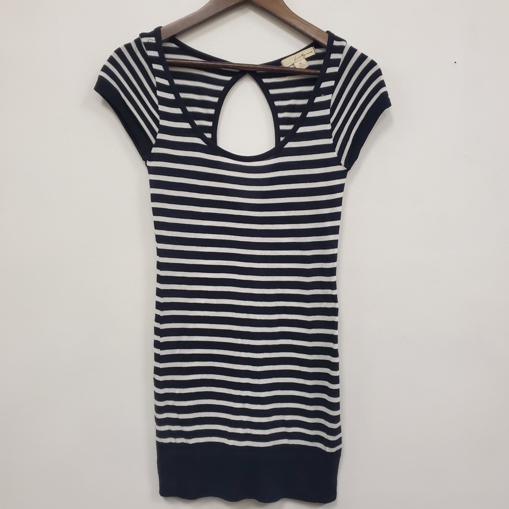 Twenty One Cap Sleeve Y2K Fitted Striped Tunic Top Size M Blue White Preppy